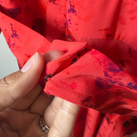 RICKIE FREEMAN FOR TERI JON Puff-Sleeve Shirred Surplice Chiffon Dress Size 8 - Picture 6 of 7